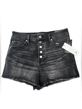 Liverpool Christine High Rise Denim Jean Shorts Button Fly Fray Hem Black 8 NWT